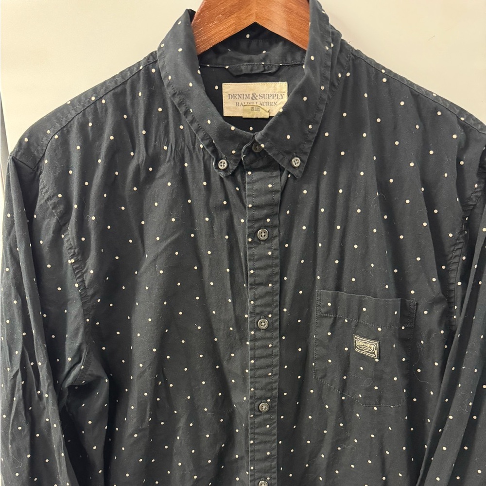Vintage Denim & Supply Ralph Lauren Long Sleeve Poka Dot‎ Shirt Mens XL Cotton